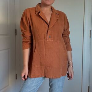 Nicole Miller Rust Top Linen Blend Ling Sleeve Pullover Top